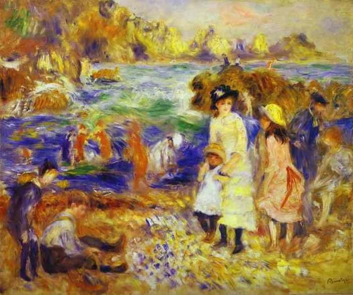 Children at the Beach at Guernsey,, Pierre-Auguste Renoir